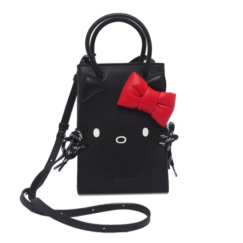 Balenciaga 619016 Black Calfskin Hello Kitty XXS Mini City Cross Body Bag