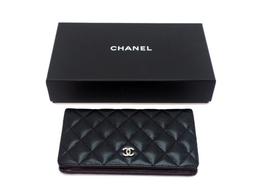 Chanel 19495524 Black Caviar Black Caviar Quilted Timeless 2.55 Classic Flap Silver Hardware Long Wallet