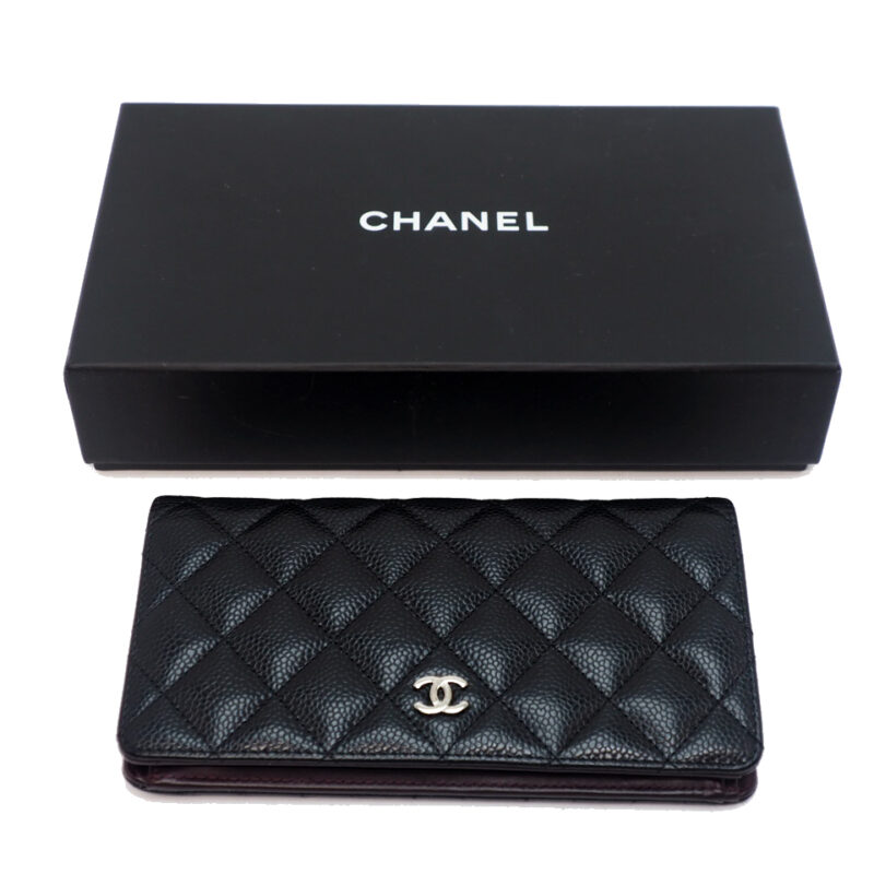 Chanel 19495524 Black Caviar Quilted Timeless 2.55 Classic Flap Long Wallet- Silver Hardware