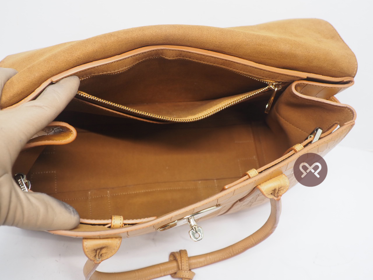 Mulberry Camel Deep Embossed Croco Leather Flip Lock Tote Bayswater Runway Bag - Image 6