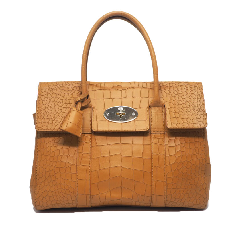 Mulberry Camel Deep Embossed Croco Leather Flip Lock Tote Bayswater Runway Bag