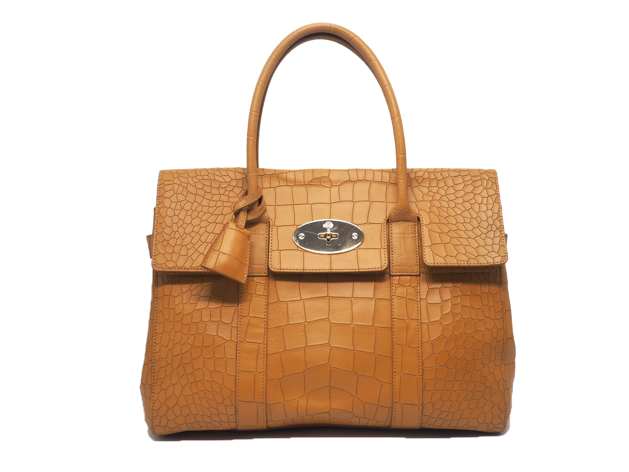 Mulberry Camel Deep Embossed Croco Leather Flip Lock Tote Bayswater Runway Bag