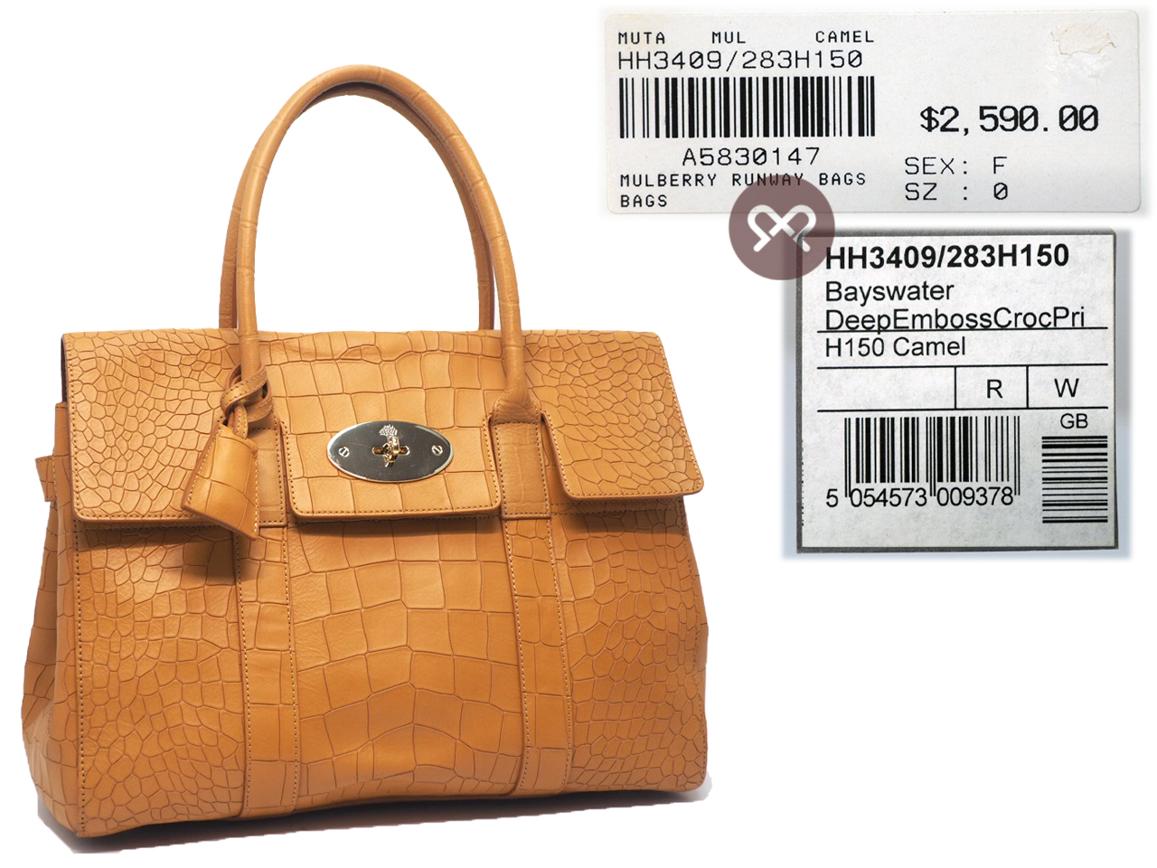 Mulberry Camel Deep Embossed Croco Leather Flip Lock Tote Bayswater Runway Bag - Image 2