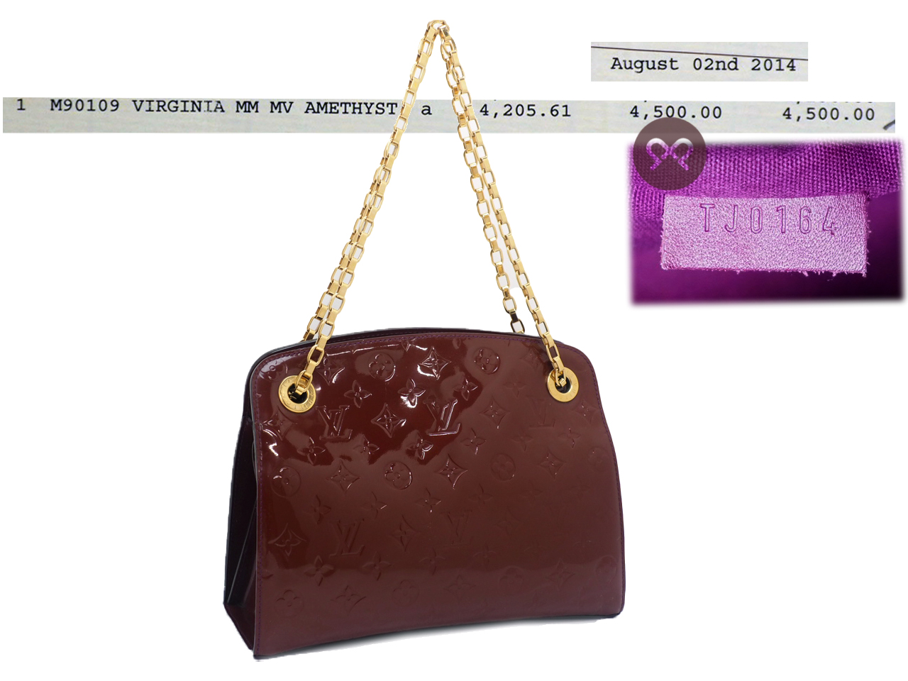 Louis Vuitton M90109 Monogram Vernis Leather Amethyst Viriginia MM 3C Chain Tote/ Shoulder Bag - Image 2