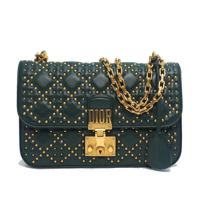 Dior Khaki Green Cannage Lambskin Leather Studded Dioraddict Flap Shoulder/ Crossbody bag