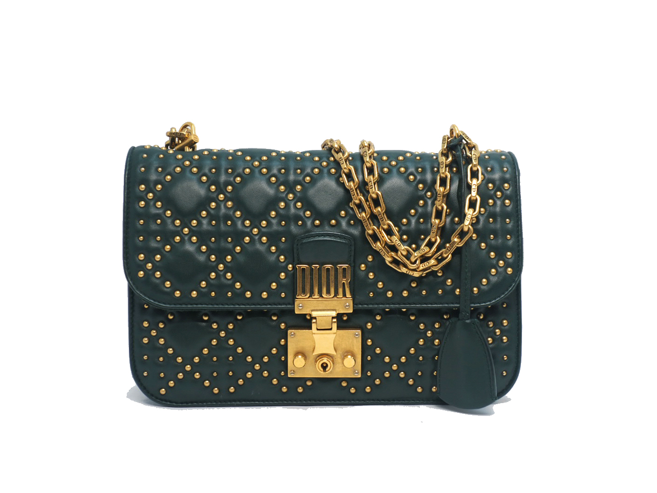 Dior Khaki Green Cannage Lambskin Leather Studded Dioraddict Flap Shoulder/ Crossbody bag