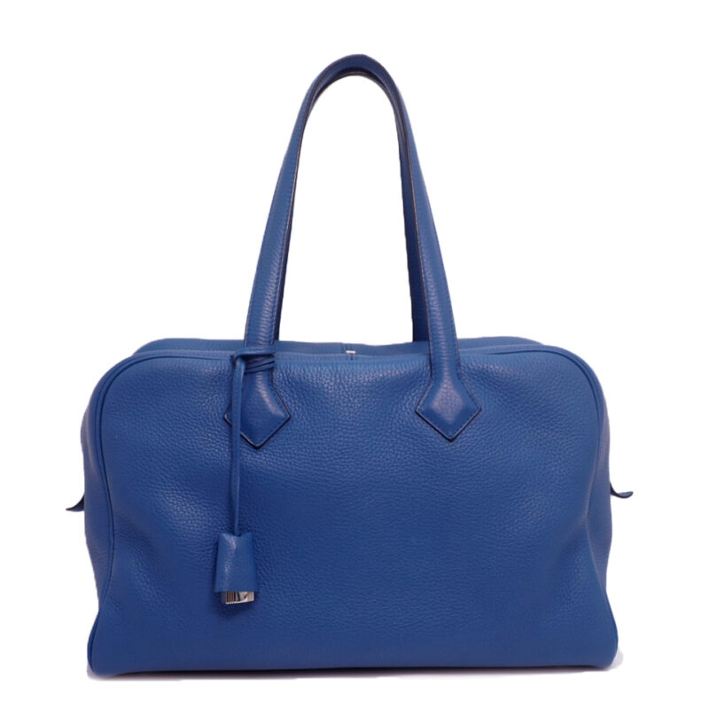 Hermes Blue Clemence X Stamp Victoria 35 Document Shoulder Bag