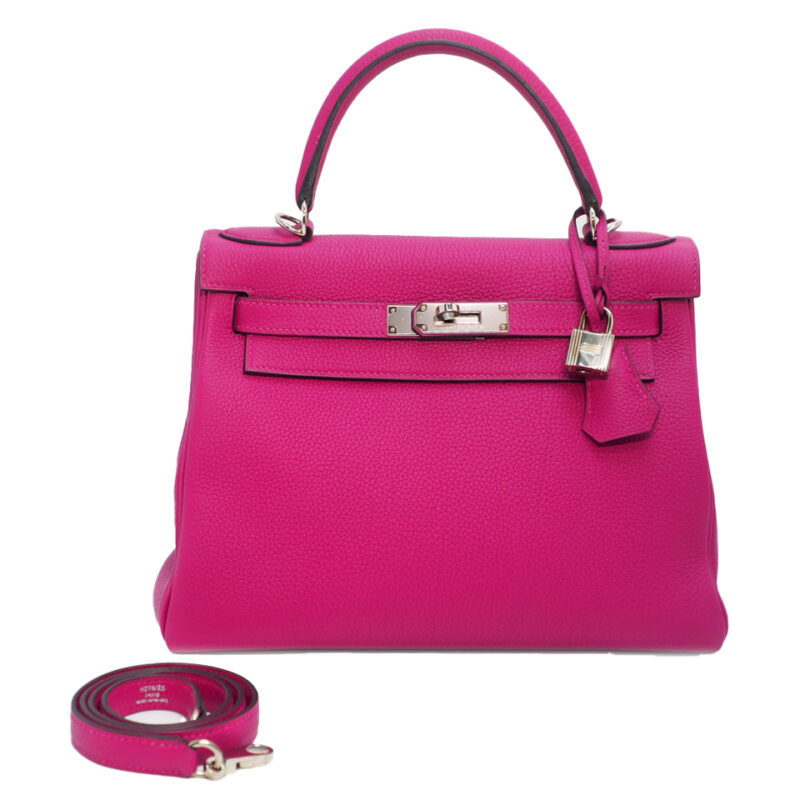 Hermes Kelly 28 Rose Poupre Retourne Togo Leather Palladium Hardware
