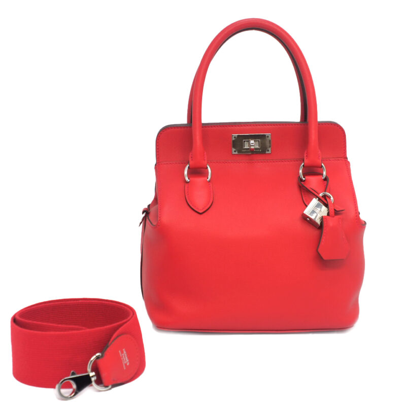 Hermes Toolbox 20cm Red Swift Leather with Palladium Hardware X Stamp