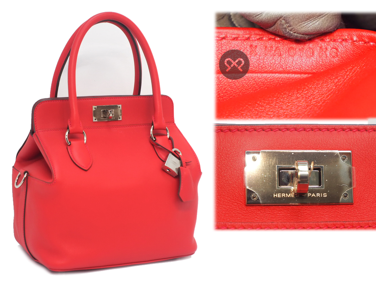 Hermes Toolbox 20cm Red Swift Leather with Palladium Hardware X Stamp - Image 2