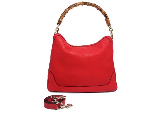 Gucci 282315 Red Calf Diana Bamboo Medium Top Handle 2-Way Hobo Bag