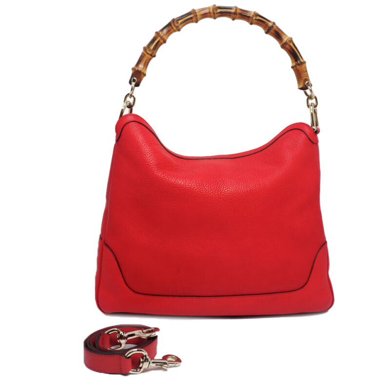 Gucci 282315 Red Calf Diana Bamboo Medium Top Handle 2-Way Hobo Bag