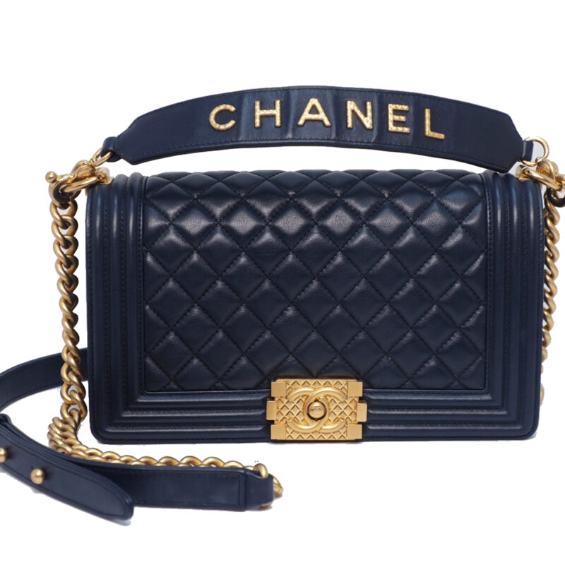 Chanel 30650105 Navy Blue Lambskin Medium Boy Chanel 25cm Gold-Tone Hardware