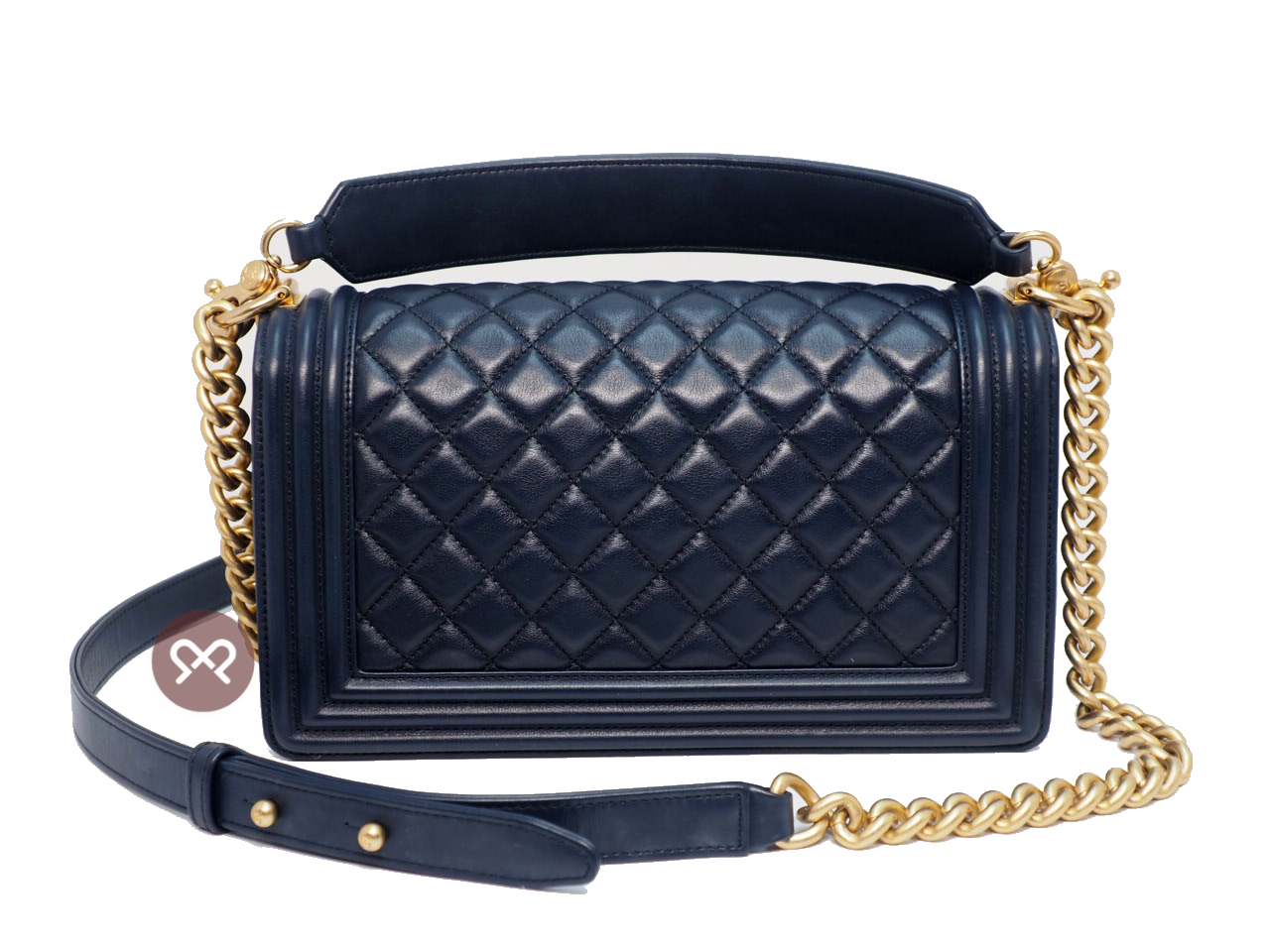 Chanel 30650105 Navy Blue Lambskin Medium Boy Chanel 25cm Gold-Tone Hardware - Image 3