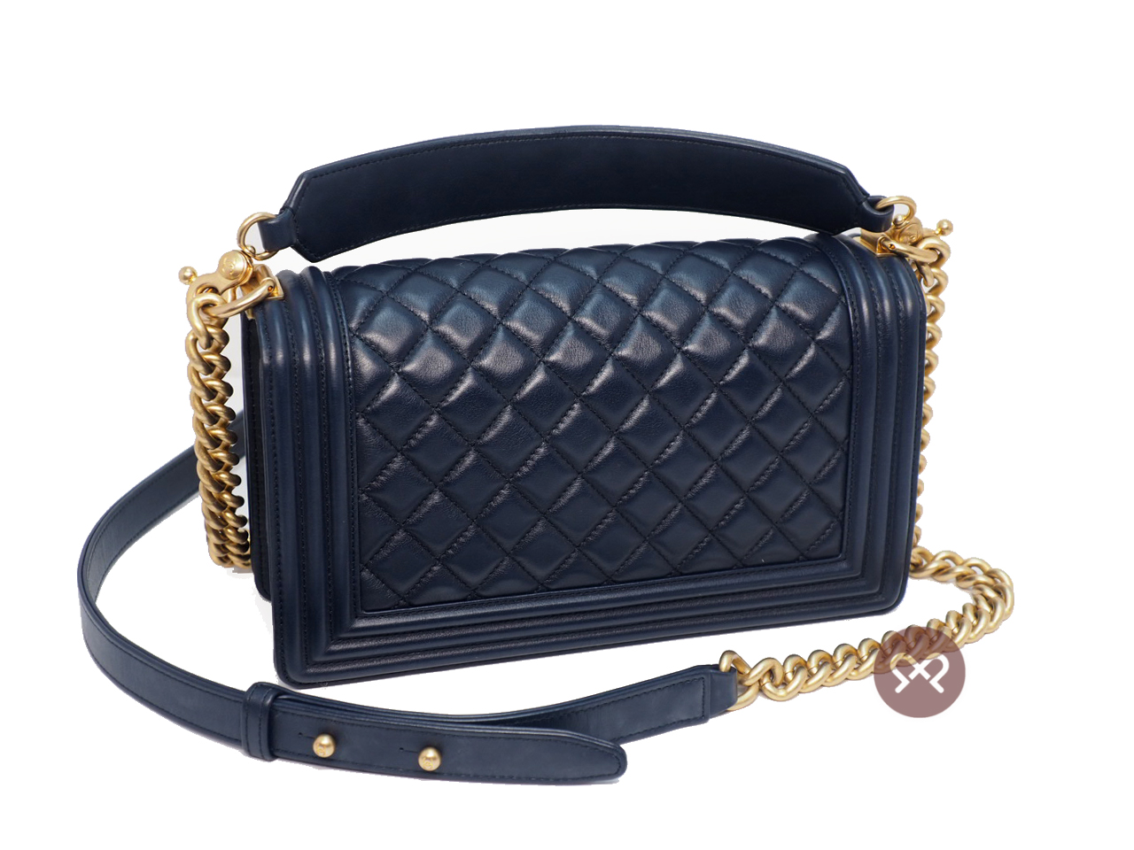 Chanel 30650105 Navy Blue Lambskin Medium Boy Chanel 25cm Gold-Tone Hardware - Image 4
