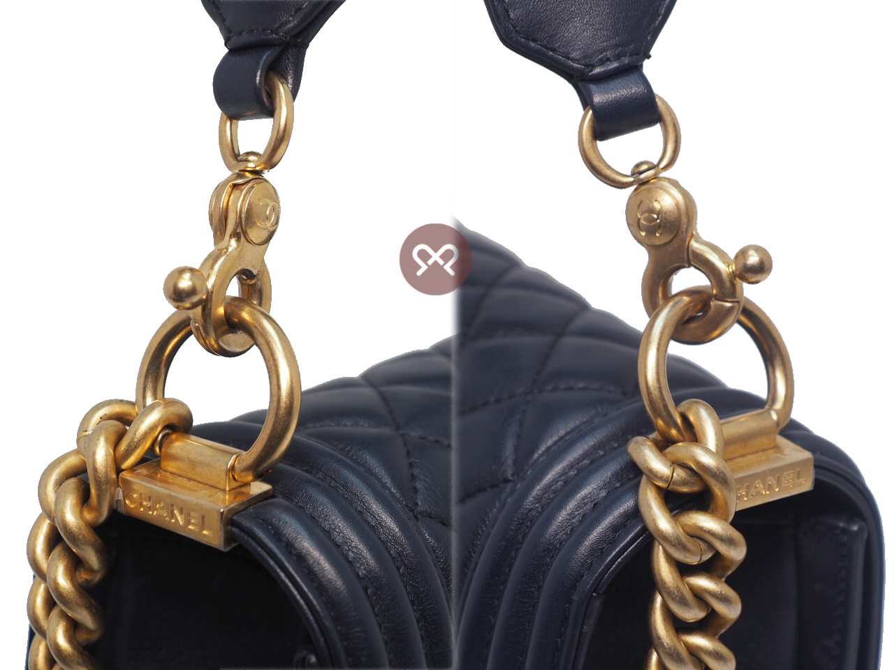 Chanel 30650105 Navy Blue Lambskin Medium Boy Chanel 25cm Gold-Tone Hardware - Image 6