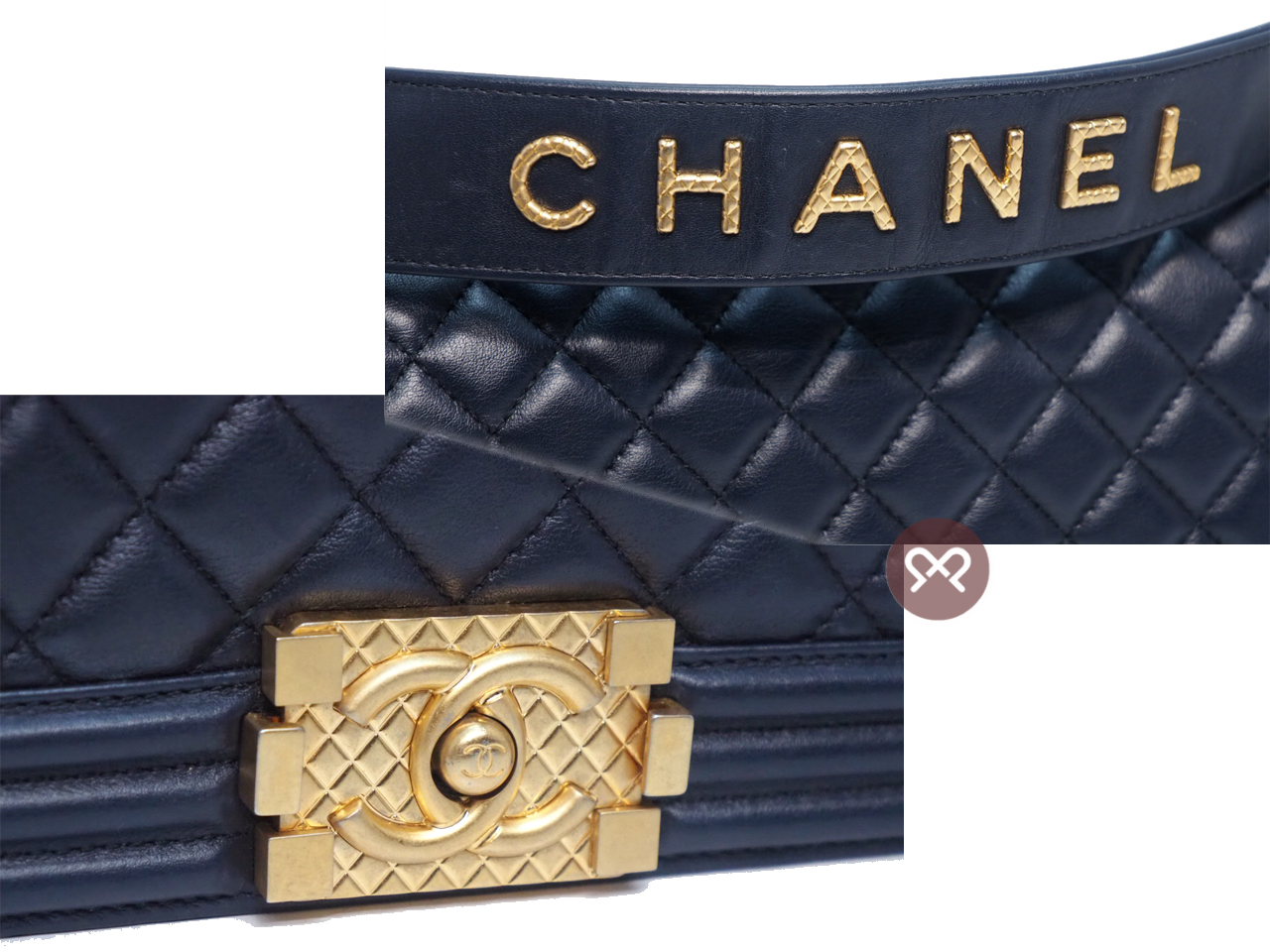 Chanel 30650105 Navy Blue Lambskin Medium Boy Chanel 25cm Gold-Tone Hardware - Image 8