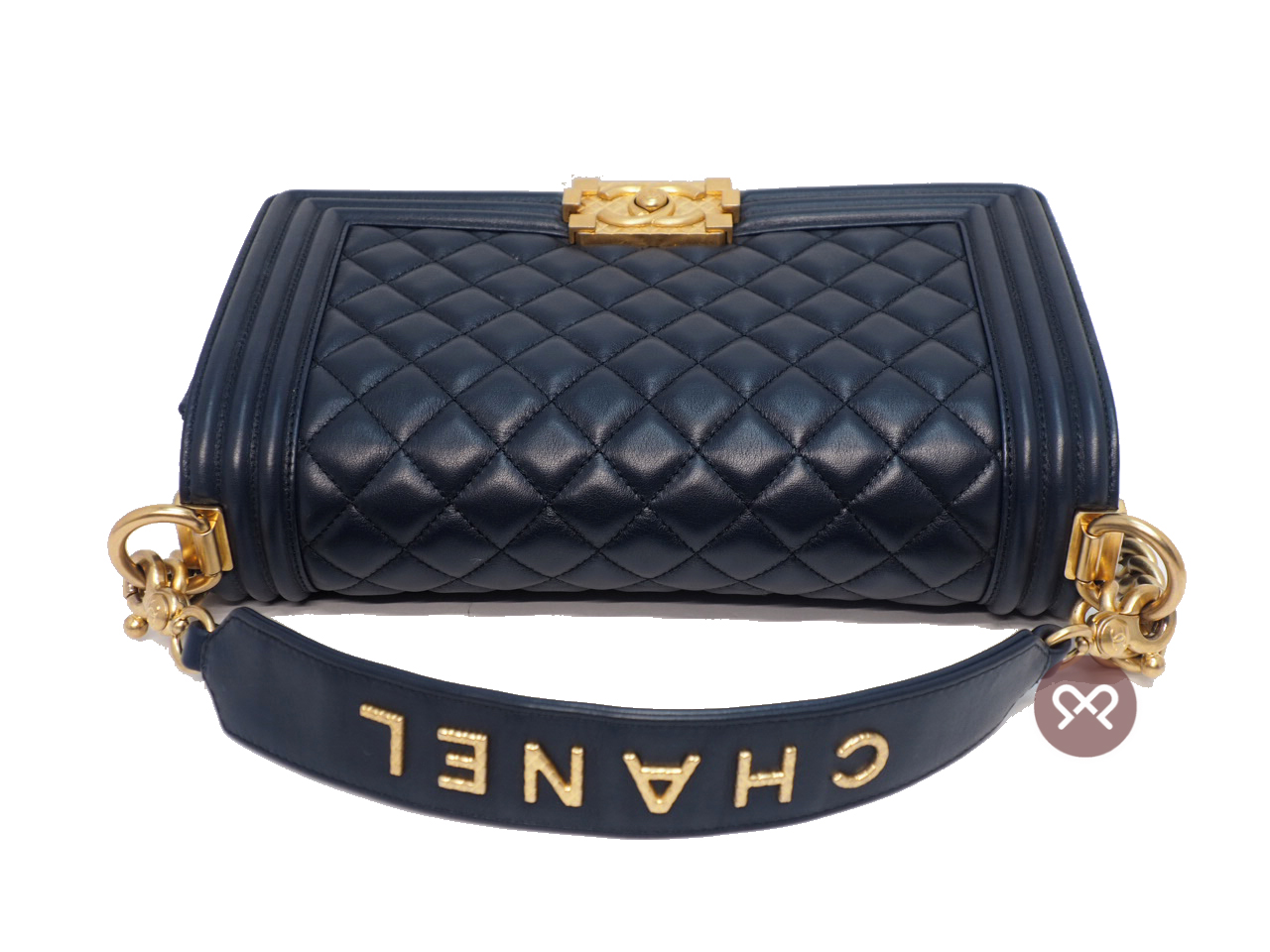 Chanel 30650105 Navy Blue Lambskin Medium Boy Chanel 25cm Gold-Tone Hardware - Image 5