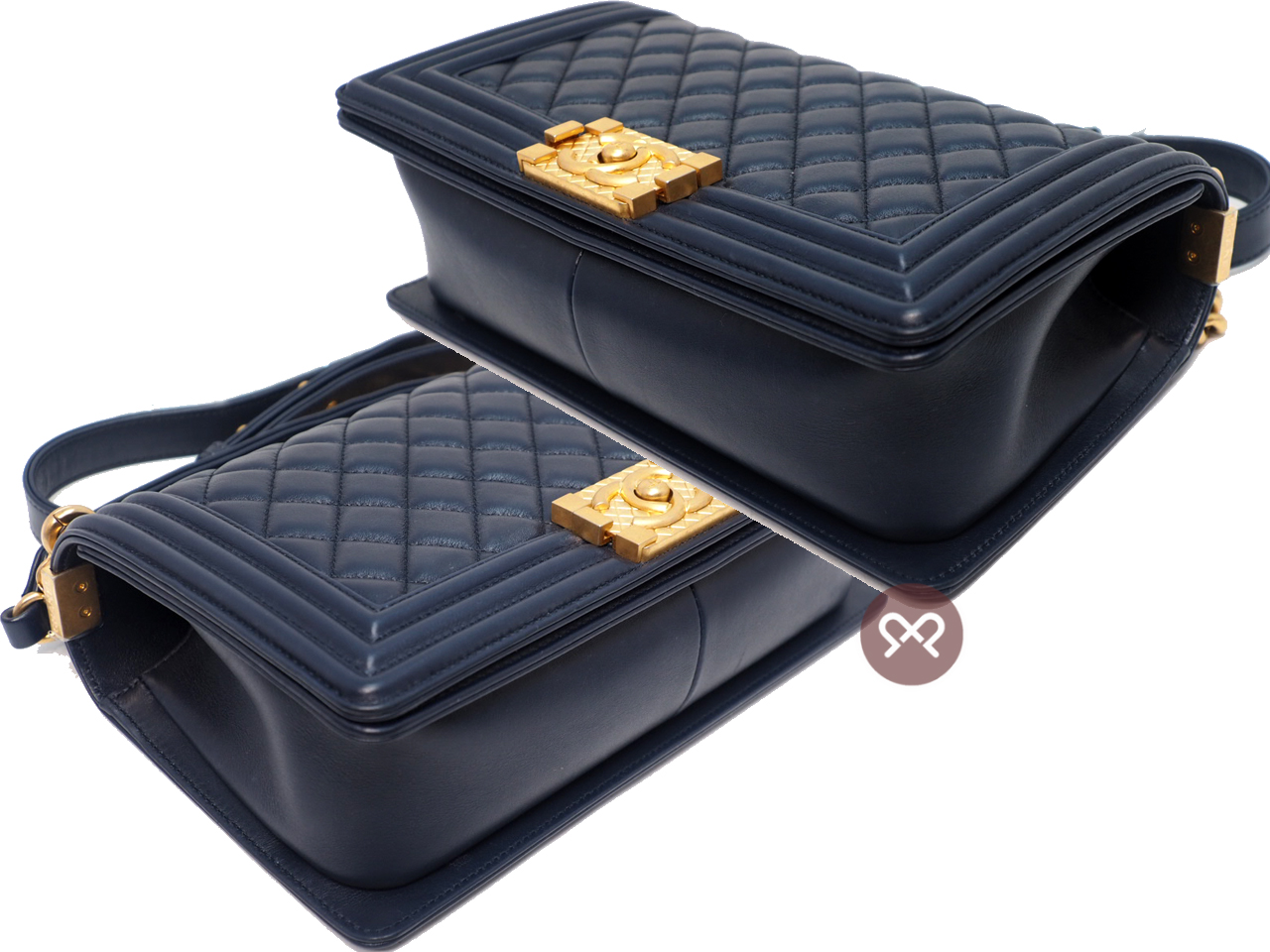Chanel 30650105 Navy Blue Lambskin Medium Boy Chanel 25cm Gold-Tone Hardware - Image 10