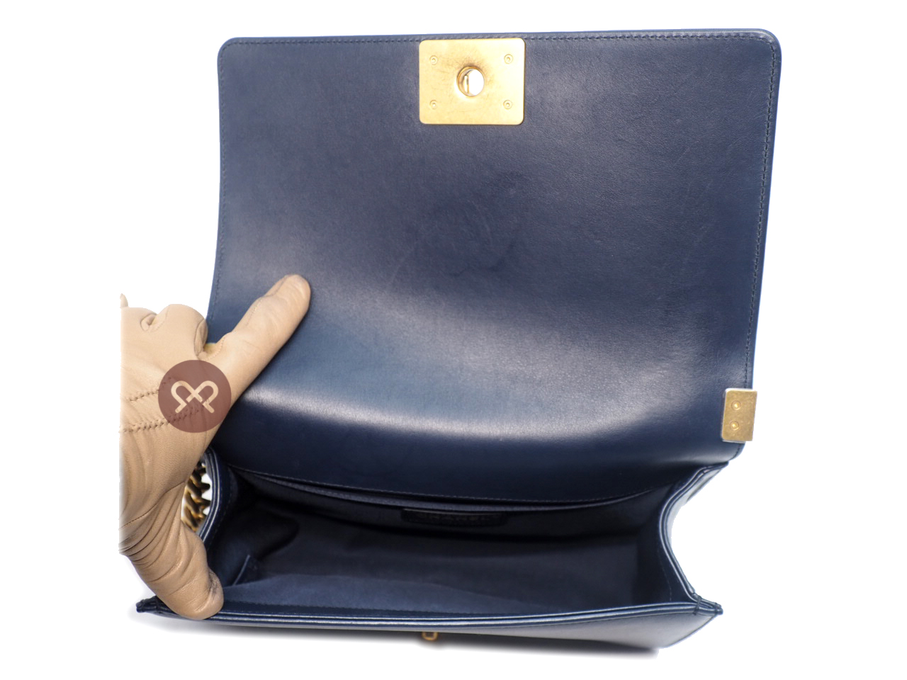 Chanel 30650105 Navy Blue Lambskin Medium Boy Chanel 25cm Gold-Tone Hardware - Image 13