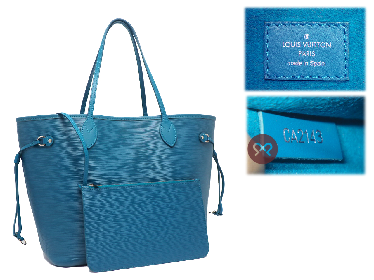 Louis Vuitton M40930 Cyan Epi Leather Neverfull MM Tote Bag (CA2143) - Image 2