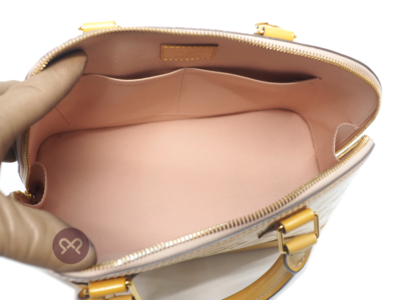 Louis Vuitton M91614 Monogram Vernis Leather Jaune/ Beige/ Yellow Alma Tote Bag (FL4168) - Image 8
