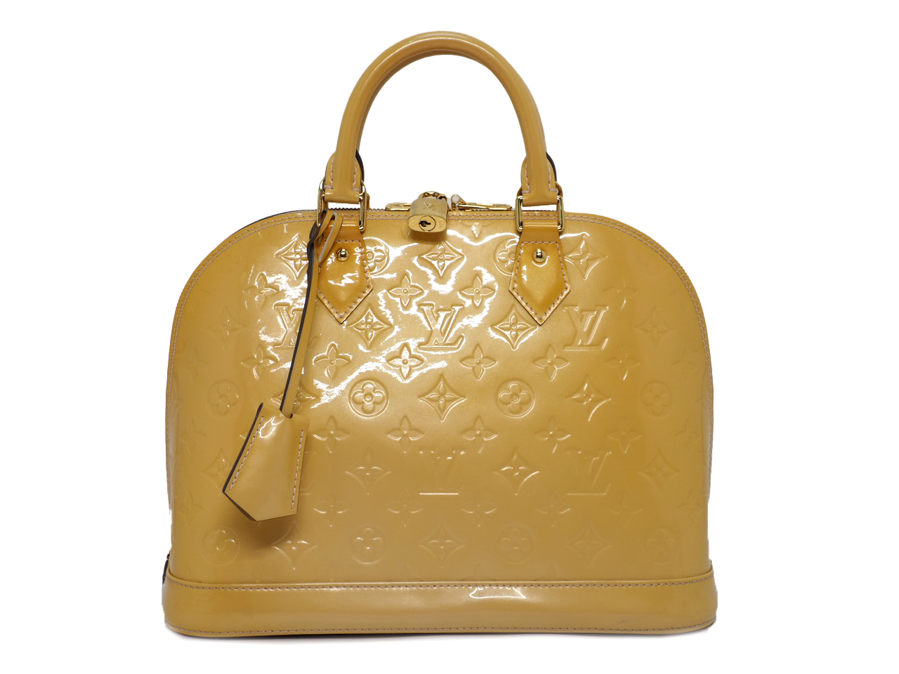 Louis Vuitton M91614 Monogram Vernis Leather Jaune/ Beige/ Yellow Alma Tote Bag (FL4168)