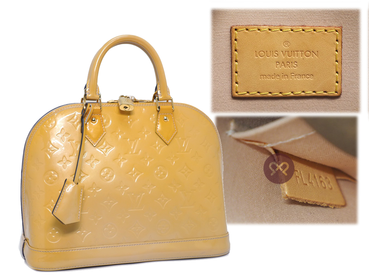 Louis Vuitton M91614 Monogram Vernis Leather Jaune/ Beige/ Yellow Alma Tote Bag (FL4168) - Image 2