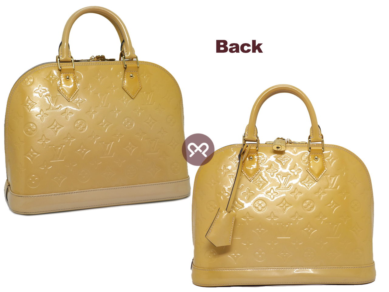 Louis Vuitton M91614 Monogram Vernis Leather Jaune/ Beige/ Yellow Alma Tote Bag (FL4168) - Image 3