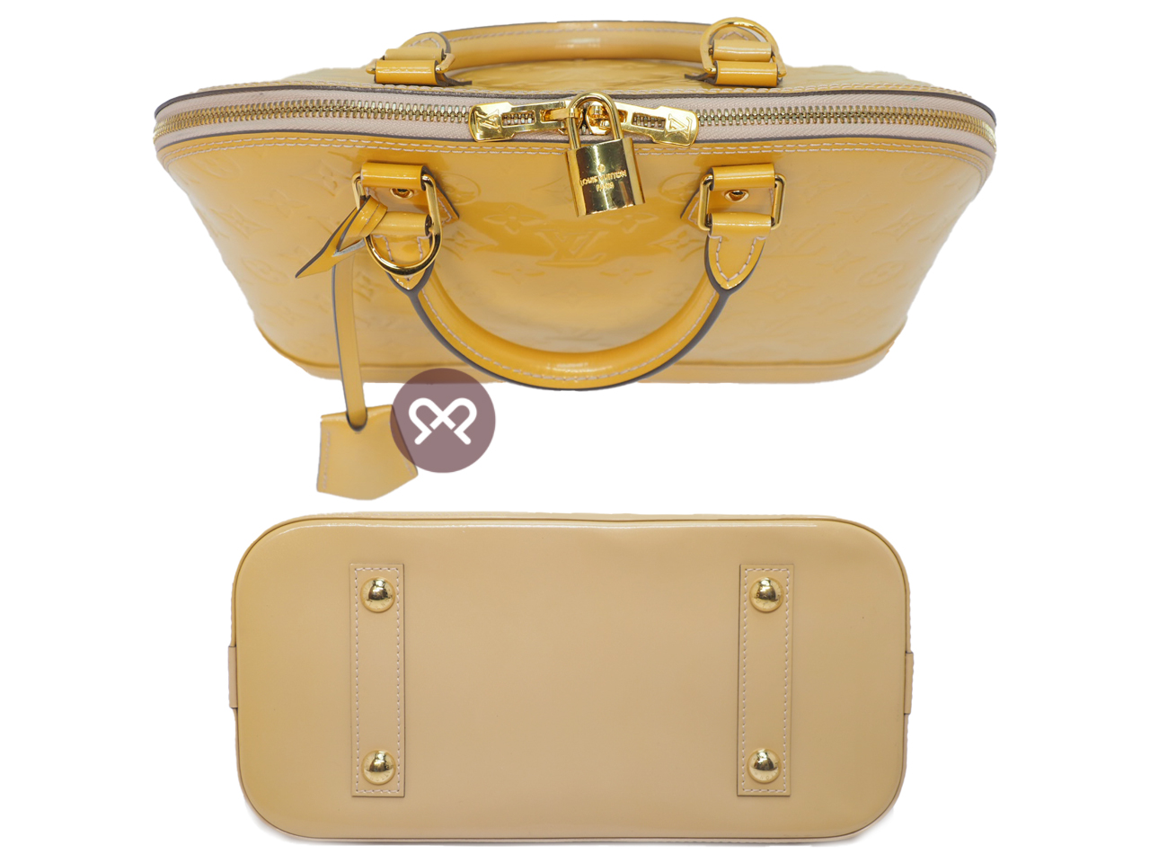 Louis Vuitton M91614 Monogram Vernis Leather Jaune/ Beige/ Yellow Alma Tote Bag (FL4168) - Image 4