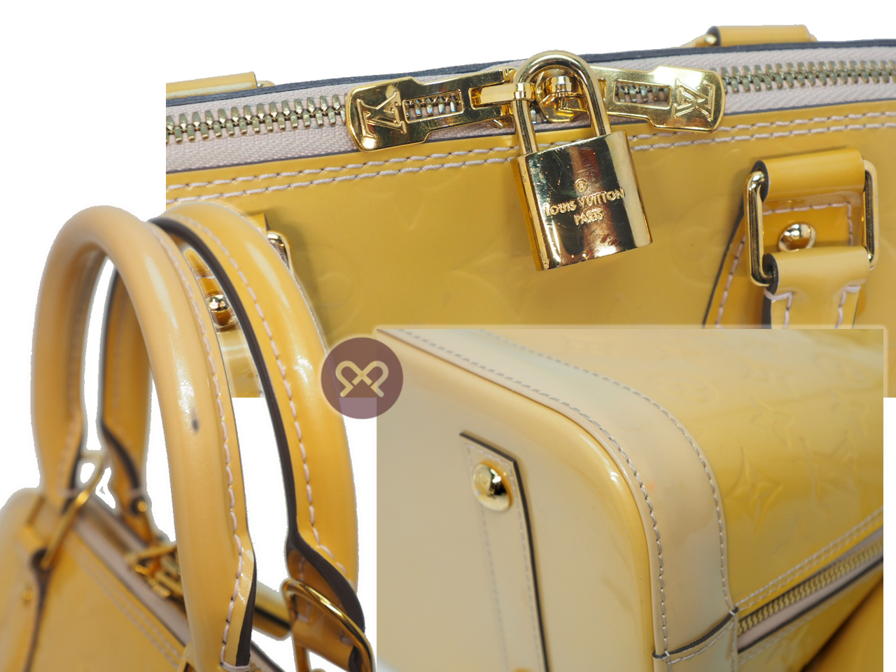 Louis Vuitton M91614 Monogram Vernis Leather Jaune/ Beige/ Yellow Alma Tote Bag (FL4168) - Image 6