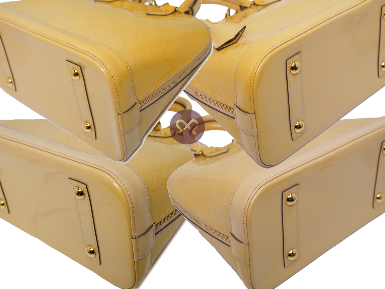 Louis Vuitton M91614 Monogram Vernis Leather Jaune/ Beige/ Yellow Alma Tote Bag (FL4168) - Image 7