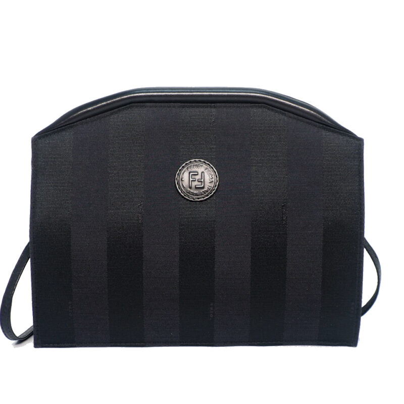 Fendi Vintage Black Zucca FF Logo Pecan Canvas Messenger Bag