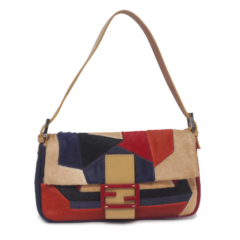 Fendi 2373-26424-009 Limited Collection Multicolor Patchwork Pony Hair Baguette Bag