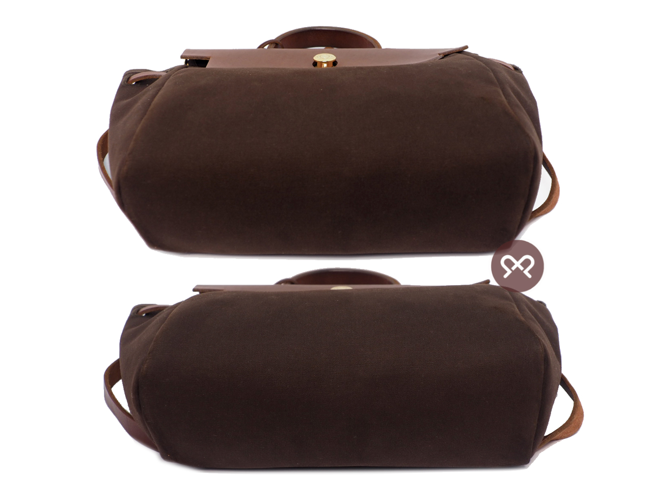Hermes Herbag Brown/ Beige Calf F Stamp Canvas x 2 Backpack/ Tote/ Shoulder Bag 3-in-1 Gold Hardware - Image 6