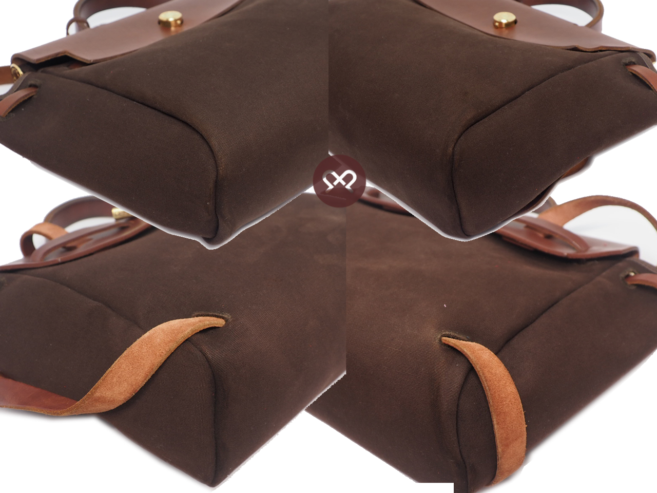 Hermes Herbag Brown/ Beige Calf F Stamp Canvas x 2 Backpack/ Tote/ Shoulder Bag 3-in-1 Gold Hardware - Image 7