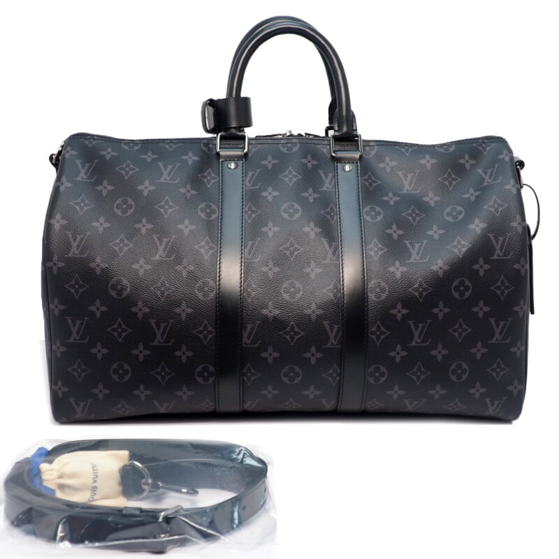 Louis Vuitton M40569 Monogram Eclipse Keepall 45 Bandouliere with Shoulder Strap (RFID)