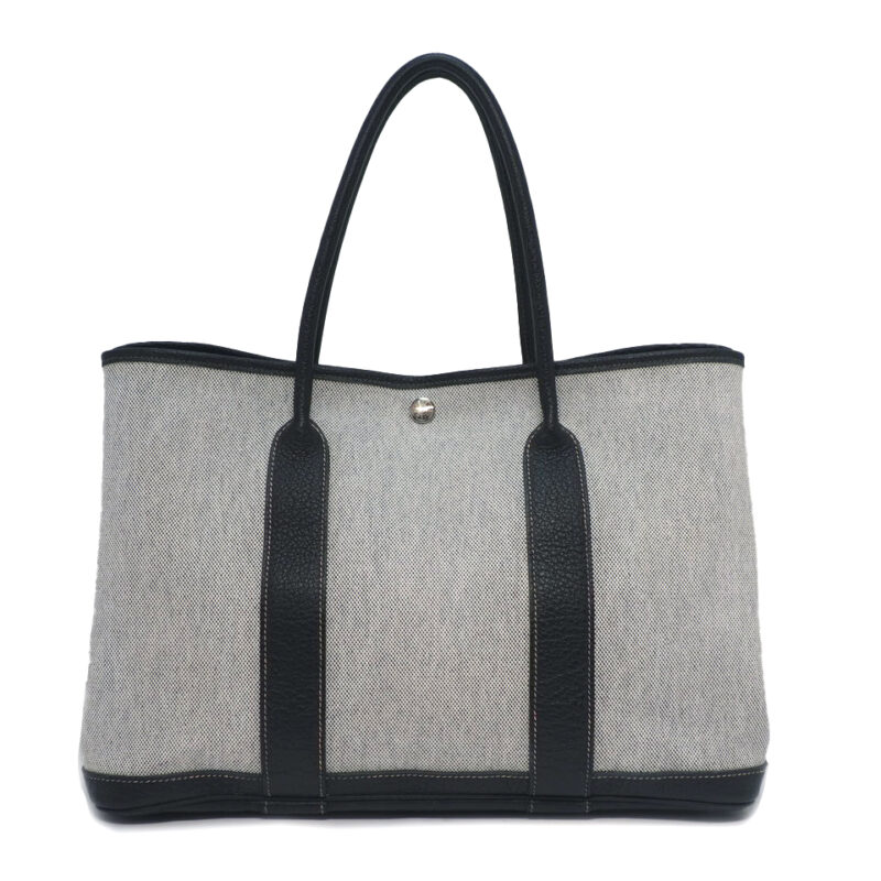 Hermes Garden Party 36cm White/ Black/ Grey Canvas O Stamp Document Tote