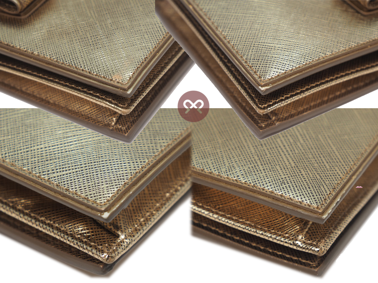 Ferragamo Mat Silver/ Champion Gold Metallic Leather 3-Way Wallet On Chain Gold Hardware - Image 6