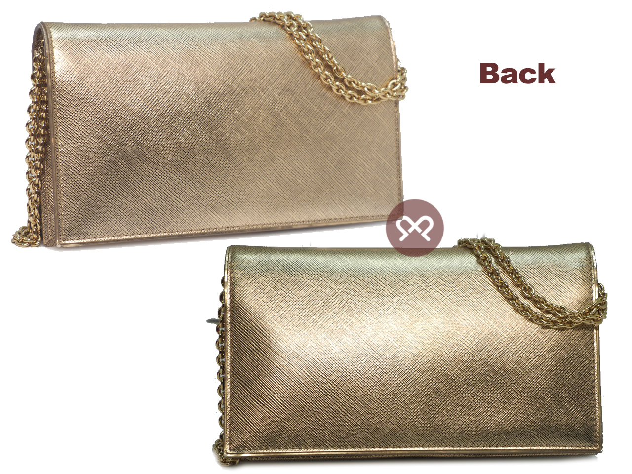 Ferragamo Mat Silver/ Champion Gold Metallic Leather 3-Way Wallet On Chain Gold Hardware - Image 4