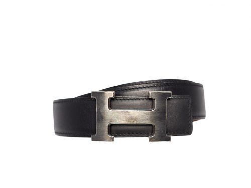 Hermes 32mm H Buckle Brushed Silver Square J Stamp 95cm Reversible Belt