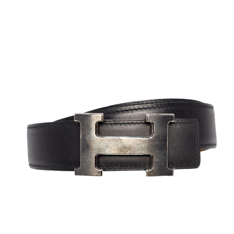 Hermes 32mm H Buckle Brushed Silver Square J Stamp 95cm Reversible Belt