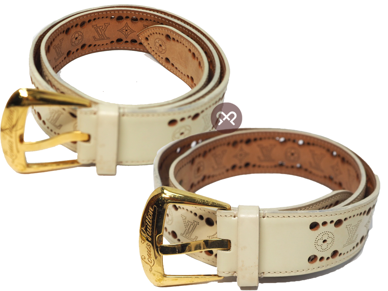 Louis Vuitton M9680 Perforated 40mm x 36/ 90cm Ivory Leather Suntur Phoenix Gold Buckle Belt (CA2160) - Image 2