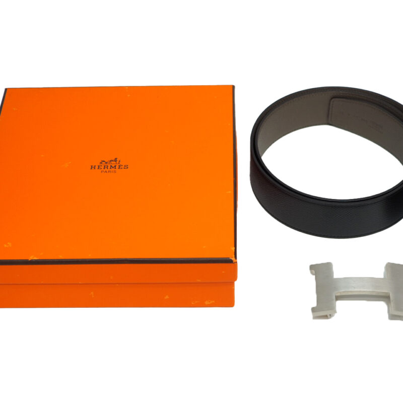 Hermes Constance Belt 42mm Black/ Etoupe Epsom Leather 95cm Unisex Palladium H Buckle Reversible Belt T Stamp