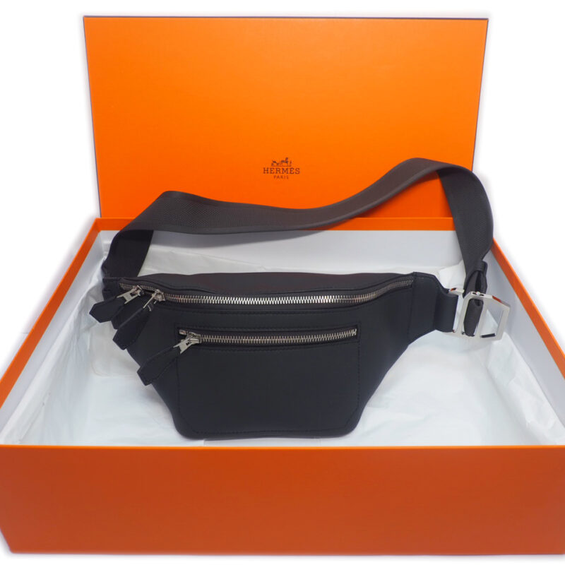 Hermes Dark Grey/ Black Calf Leather CitySlide PM C Stamp Cross Body Multiple/ Waist Belt Bag