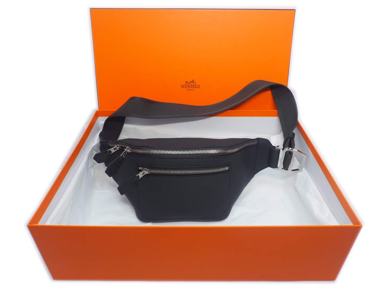 Hermes Dark Grey/ Black Calf Leather CitySlide PM C Stamp Cross Body Multiple/ Waist Belt Bag