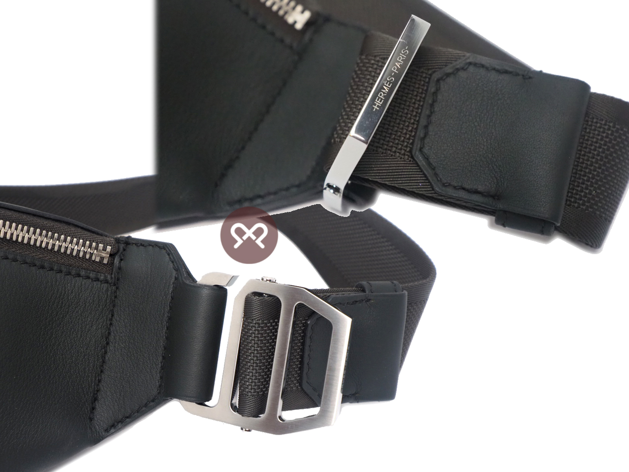 Hermes Dark Grey/ Black Calf Leather CitySlide PM C Stamp Cross Body Multiple/ Waist Belt Bag - Image 9