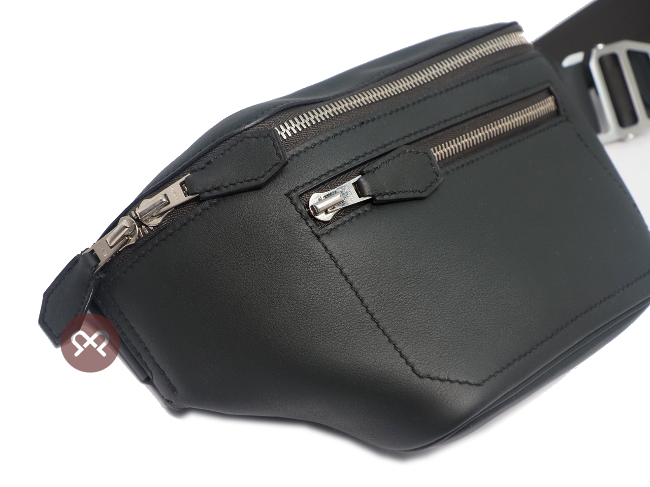Hermes Dark Grey/ Black Calf Leather CitySlide PM C Stamp Cross Body Multiple/ Waist Belt Bag - Image 4