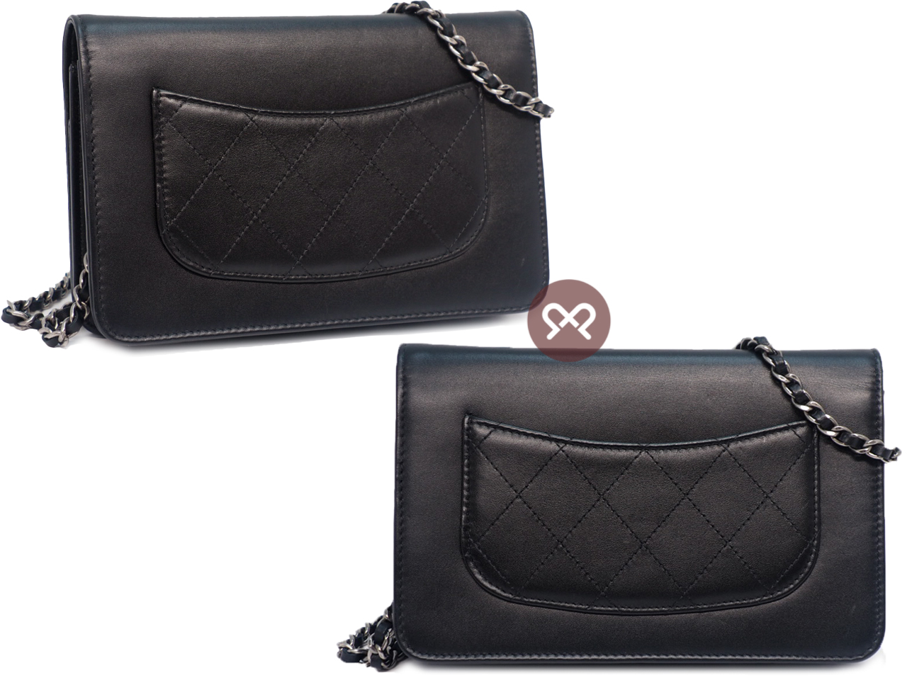CHANEL 29901437 Black Calf Chain Logo Flap Wallet on Chain 2-tone Gold/ Ruthenium Hardware - Image 3