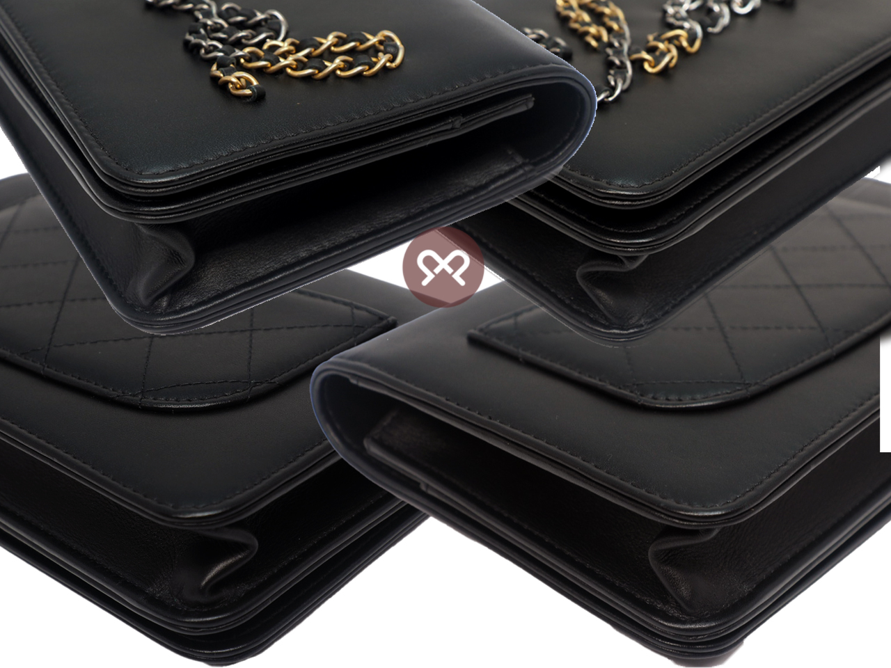 CHANEL 29901437 Black Calf Chain Logo Flap Wallet on Chain 2-tone Gold/ Ruthenium Hardware - Image 6